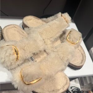 Birkenstock Cream Fuzzy Sandals